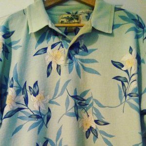 Havana Jacks Cafe Hawaiian Polo Shirt Blue Floral Cotton Men’s XL Cruise